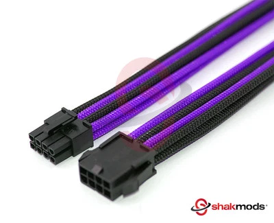 8 Pin ATX CPU 30cm Extension Black Purple Sleeved Shakmods + 2 Cable Combs - Image 1 of 2