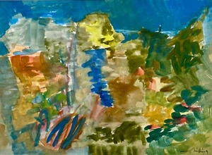 "Hidden Pathways in Gold" | Aquarell Landschaft | Franz Ruffing 1959 | 60x81 cm - Bild 1 von 1
