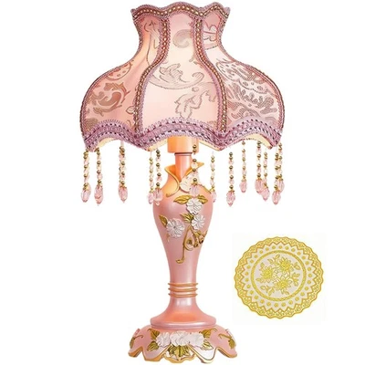 Lámparas de mesa tradicionales princesa rosa lámpara de escritorio con pantalla de tela de resina europea con... Foto 1 de 4