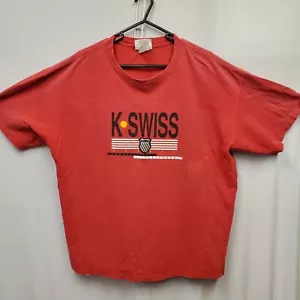 Seltenes Vintage K Swiss Shield klassisches rotes T-Shirt Gr. 2XL hergestellt in den USA 25"x28" - Bild 1 von 21