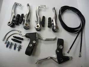 V BRAKE SET V-Brake Calipers Cables Levers Fittings MTB ATB Hybrid Bike SILVER - Picture 1 of 12