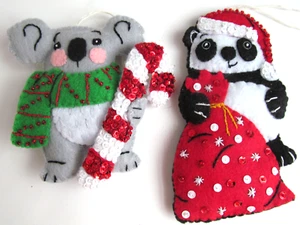2 Mary Maxim Exklusiver Filz Weihnachtsschmuck Panda Koalabär Handarbeit Neu C6 - Bild 1 von 6