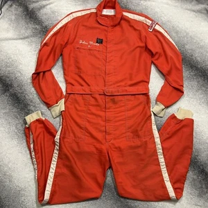 Vintage 60s/70s Simpson Racing Suit Uniform Red Striped Talon Zippers 3-84 - Picture 1 of 17