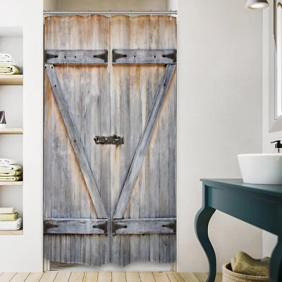 Cortina de ducha rústica pequeña puerta de granero Riyidecor 36Wx72H puesto exterior 36 pulgadas Ha Foto 1 de 4