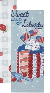 SET DI 2 ASCIUGAMANI DA CUCINA TORTA DECORATI DOLCE TERRA DELLA LIBERTÀ BANDIERE AMERICA - Foto 1 di 4