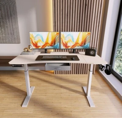 Modernchamp 63" Curvo Doble Motor Altura Ajustable Escritorio de Pie con Cajón Foto 1 de 4