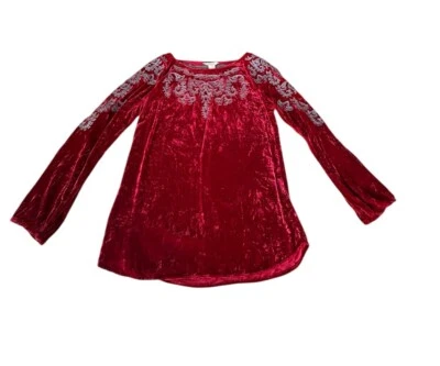 Blusa campesina aterciopelada bordada mezcla seda roja Sundance para mujer talla pequeña” Foto 1 de 4