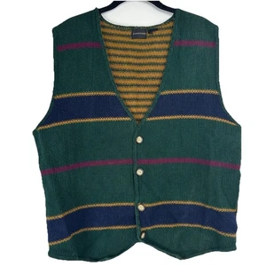 Men’s Button Sweater Vest Size Large Striped Preppy Eclectic Grandpa Academia - Picture 1 of 6