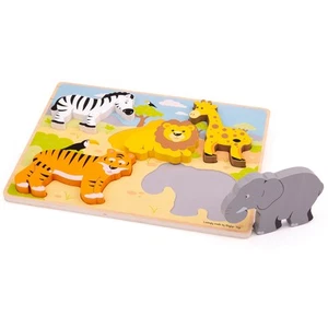 Bigjigs Toys Educational Chunky Wooden Lift Out Safari Jigsaw Puzzle - Picture 1 of 3