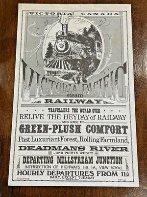 Винтажный канадский рекламный плакат Victoria Pacific Steam Railway 1972 г. - Изображение 1 из 4
