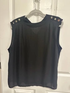 Ann Taylor ärmelloses seidiges schwarzes Top Knopfdetail klassisches Grundnahrungsmittel gebraucht, in einwandfreiem Zustand Gr. L - Bild 1 von 9