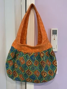 Vtg Tote Bag Purse Fabric Shoulder Handle 70’s Colors Blast From The Past - Picture 1 of 9