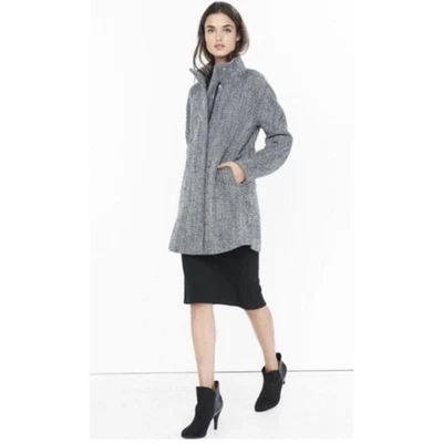 Jaqueta Express Feminina Tweed Preta Branca Cinza Cocoon Duffle Coat Tamanho M - Imagem 1 de 4