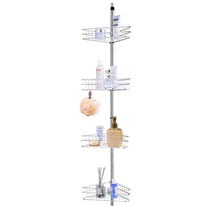 4 Tier Metal Shower Corner Pole Caddy Bathroom Wall Shelf Storage Rack Holder - Picture 1 of 9