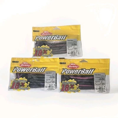 Paquete de 3 gusanos Berkley PowerBait Power de 7 en 13 unidades de plástico suave Tequila Sunrise  Foto 1 de 4
