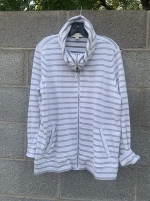 Suéter MICHAEL KORS a Rayas Cremallera Completa Perla Brezo Para Mujer Talla XL Preppy Foto 1 de 4