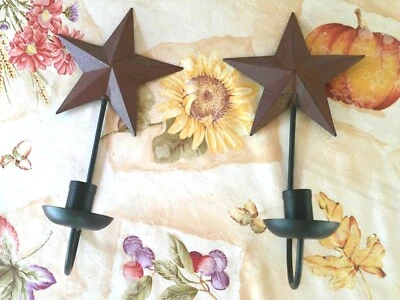 Rustic Farmhouse Metal Star Candle Sconces – Set of 2 – Wall Decor - Image 1 of 4
