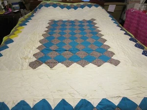 Vintage Handmade Reversible Blue-White-Patterned Quilt 64" x 80"* - Picture 1 of 5