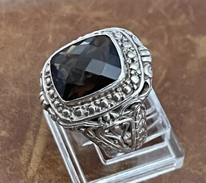 Anillo artesanal de cuarzo ahumado con cara de Bali 925 de ley nuevo sin etiquetas talla 6,25 - Imagen 1 de 13