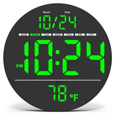 Digital Wall Clock with Large LED Display, Auto-Brightness, Temperature, Low-... - Image 1 of 4