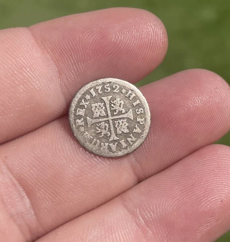 RARE 1752 1/2 Reale Spanish Colonial Silver Old Coin Templar Cross Madrid Mint Cover