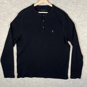 AllSaints Muse LS Long Sleeve Waffle Henley Shirt Mens 2XL Black Thermal Stretch - Picture 1 of 10