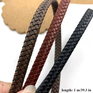 1m Vintage Leather Braided Cord for DIY Shoes, Hats & Crafts Woven Flat Rope - Picture 1 of 15