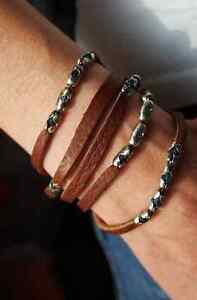 Swarovski Crystal Womens Leather Bracelet | Wind River | Sterling Silver Cuff