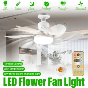 2 In 1 E27 Ceiling Socket Fan 40W with Dimmable LED Light Remote Control 3 Speed - Picture 1 of 25