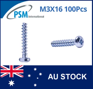 PLASTIC THREADING SCREW M3X16 PAN POZI STEEL ZINC PLATED WN1412KB30X16Z X100 - Picture 1 of 5