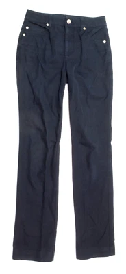 Jeans Escada Feminino 32 Azul Marinho 5 Bolsos Algodão Elástico Cintura Alta Reto Fino - Imagem 1 de 4