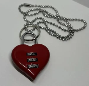 Triple 000 combination Red Heart lock necklace with ball bead chain. - Picture 1 of 5