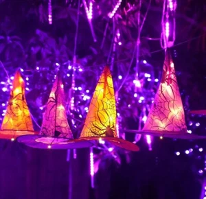 8 Stück hängende Hexenhut Lichterkette, beleuchtet wasserdicht mit Fernbedienung - Bild 1 von 6