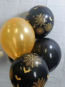 Globos, arañas, telarañas, látex negro y dorado de Halloween, decoración de Halloween - Imagen 1 de 9
