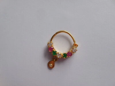 Indian Nose Ring Multi Color Stone Nath Hoop Nostril Piercing Fashion Jewelry  - Image 1 of 4
