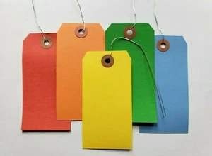 100 Tags 4 3/4" x 2 3/8" Size 5 Large Colored Manila Shipping Hang with Wire - Picture 1 of 14