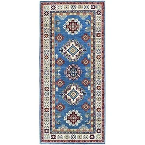 2'8"x6'6" Blue Kazak with Geometric Design All Wool Hand Knotted Runner Rug R449 - Picture 1 of 7