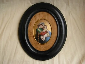 ANTIQUE FRENCH HAND PAINTED PORCELAIN PLAQUE,VIRGIN AND CHILD,19th CENTURY - Picture 1 of 12