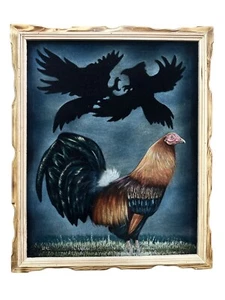 GALLO COLORADO PAINTING ,HAND PAINTED, VELVET PAINTING,18" BY 22"W , ROOSTER - Picture 1 of 4