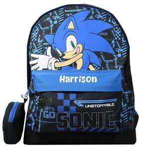 Personalised Sonic the Hedgehog Boys Backpack Bag Rucksack Coin Purse Name - Picture 1 of 12