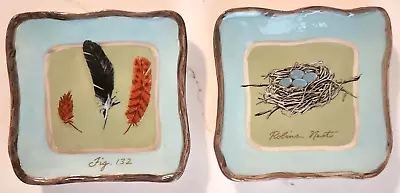 🦜Set Of 2 MWW Market EMBOSSED Bird On Nest Plates 4x4" Fall Flair w/Box - Image 1 of 4