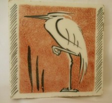 More details for aesthetic movement glazed hand painted heron tile, richards england early 1900s
