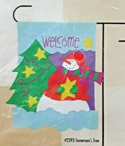 Neu Toland WILLKOMMEN Winter Schneemann Weihnachtsbaum Applikation Flagge 13x18 - Bild 1 von 2
