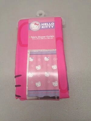 New Hello Kitty by Sanrio Fabric Shower Curtain 72" x 72"  Stars Pink Purple Kid - Image 1 of 3