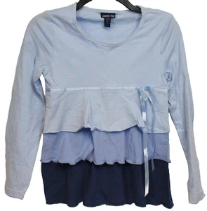 Y2K Limited Too Blue Layer Ruffle Shirt sz 12 Jr Pre-Teen Retro Empire Waist Bow - Picture 1 of 6