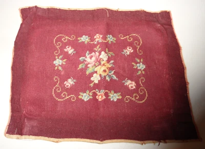 Antique Cranberry Red Floral Tapestry 14" x 18 1/2" used - Image 1 of 4