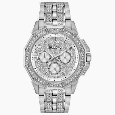 Bulova Men's Crystal Quartz Day / Date Silver Stainless Steel Watch 42 MM 96C134 - Image 1 of 4