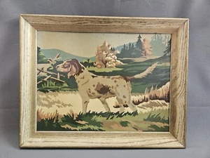 Mid Century Modern Paint By Number Hunting Dog Painting W/Frame - Picture 1 of 4