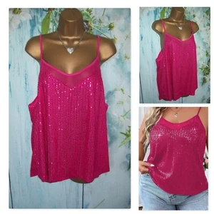 NEW SHEIN CAMISOLE TOP SIZE 3XL 20/22, Pink Sequin Camisole vest, Party Cruise - Picture 1 of 12