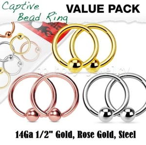 6pcs. 14G 1/2" Value Pack Ion Plated Captive Bead Ring Ear Nipple Septum Labret - Picture 1 of 2